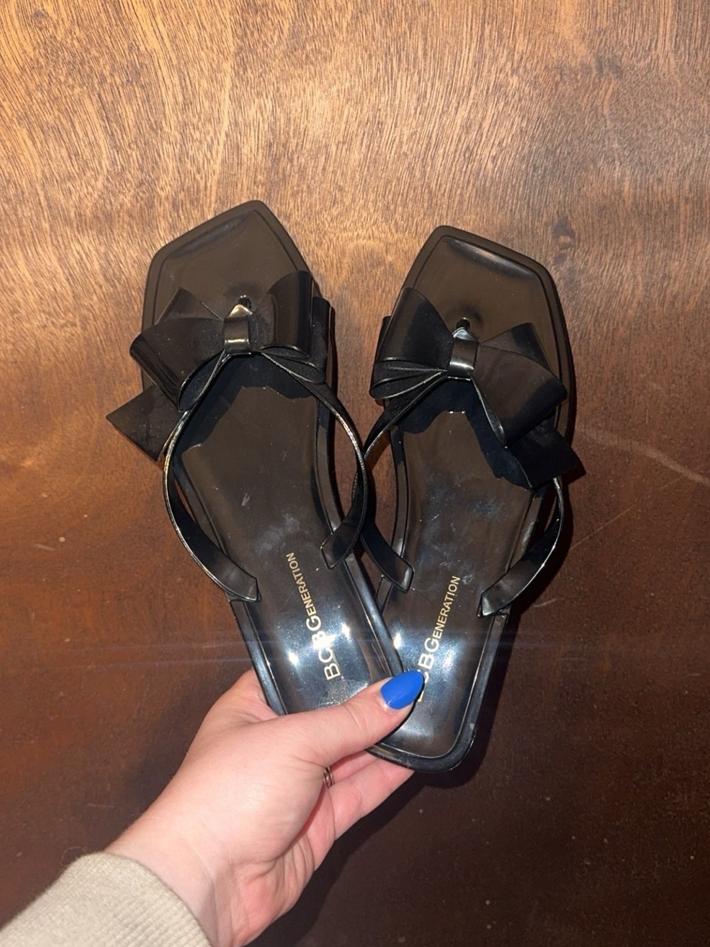 BCBGeneration Black Bow Jelly Square-Toe Sandals